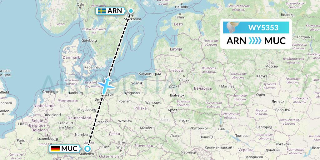 WY5353 Oman Air Flight Map: Stockholm to Munich