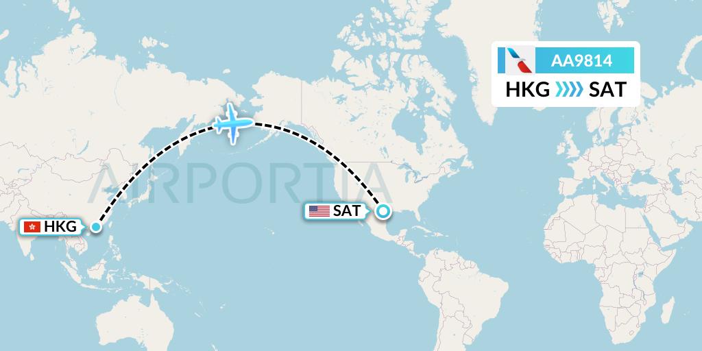 AA9814 American Airlines Flight Map: Hong Kong to San Antonio