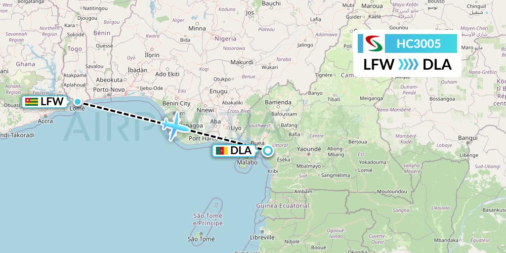 HC3005 Air Senegal Flight Map: Lome to Douala