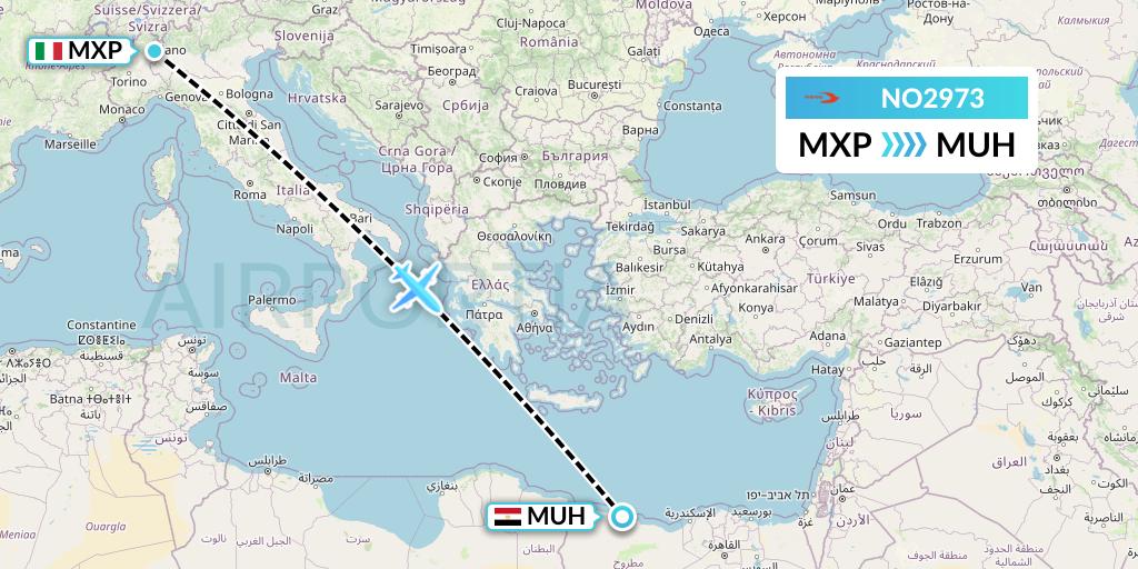 NO2973 Neos Flight Map: Milan to Mersa Matruh