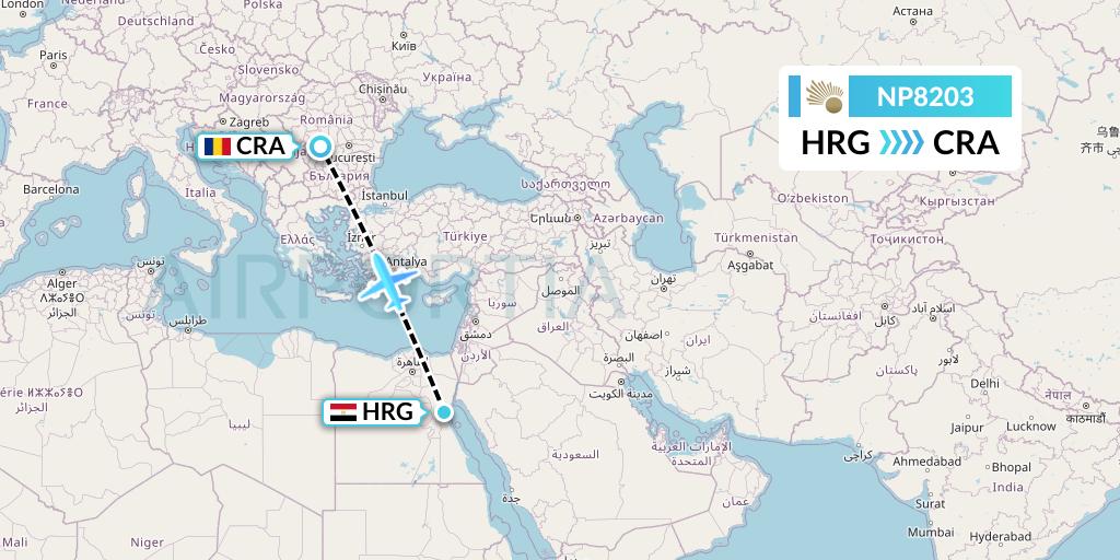 NP8203 Nile Air Flight Map: Hurghada to Craiova