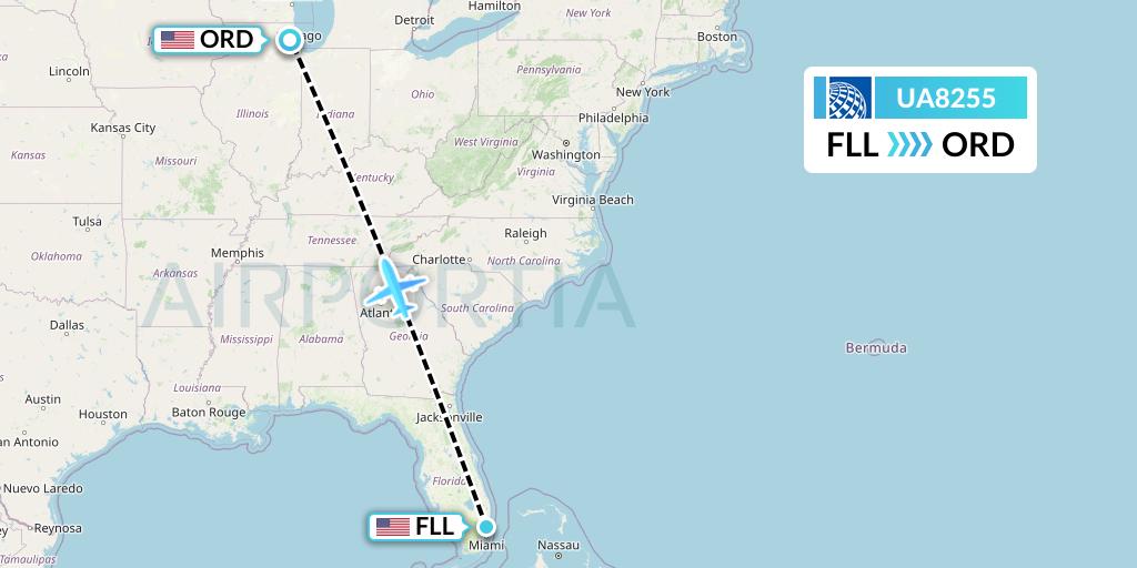 UA8255 United Airlines Flight Map: Fort Lauderdale to Chicago