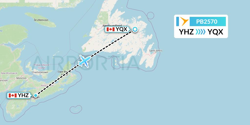 PB2570 PAL Airlines Flight Map: Halifax to Gander