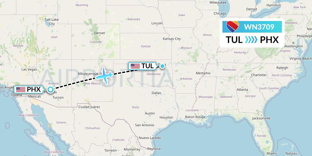 WN3709 Southwest Airlines Flight Map: Tulsa to Phoenix