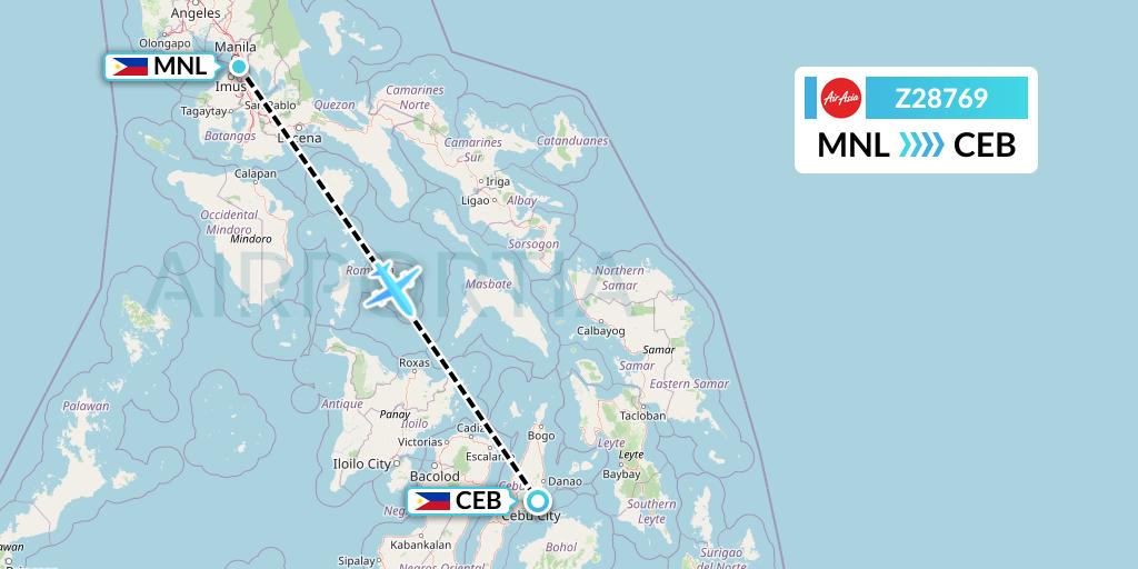 Z28769 Philippines AirAsia Flight Map: Manila to Cebu
