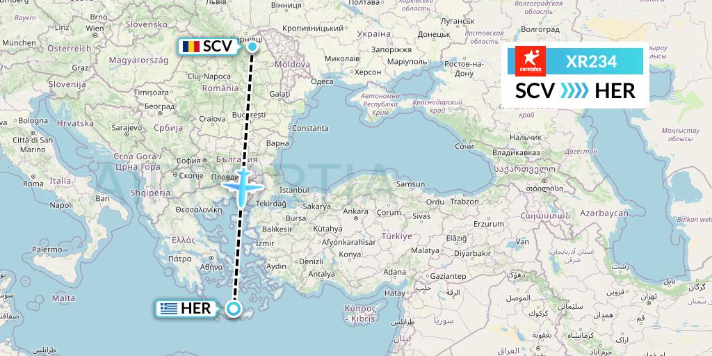XR234 Corendon Airlines Europe Flight Map: Suceava to Heraklion