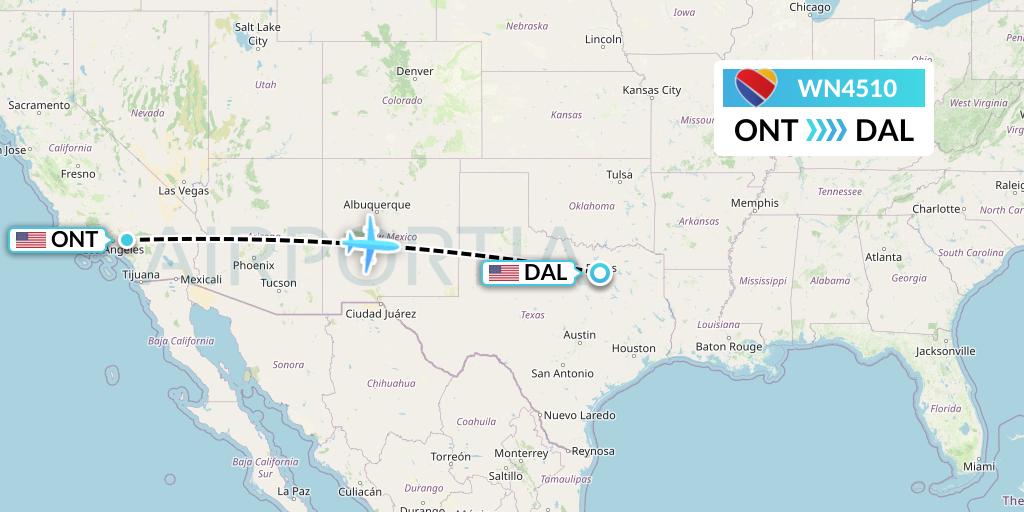 WN4510 Southwest Airlines Flight Map: Ontario to Dallas