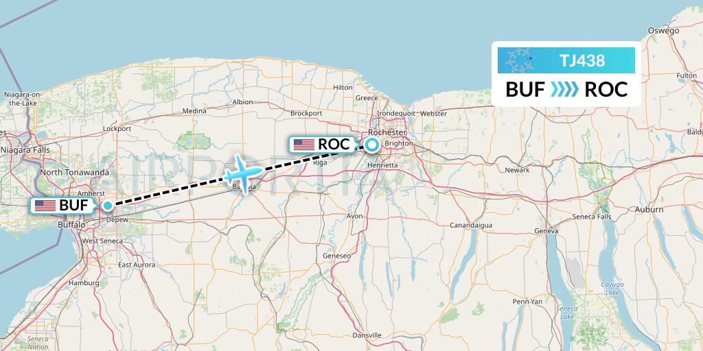 TJ438 Tradewind Aviation Flight Map: Buffalo to Rochester