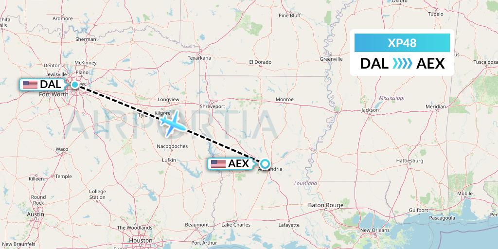XP48 Avelo Airlines Flight Map: Dallas to Alexandria