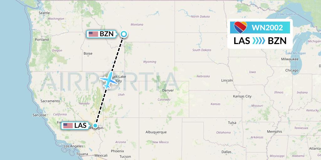 WN2002 Southwest Airlines Flight Map: Las Vegas to Bozeman