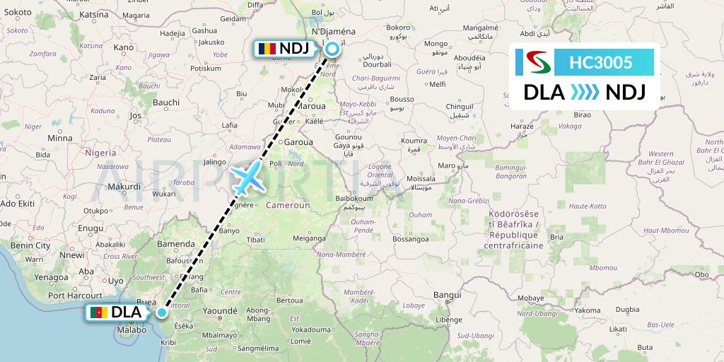HC3005 Air Senegal Flight Map: Douala to N'Djamena