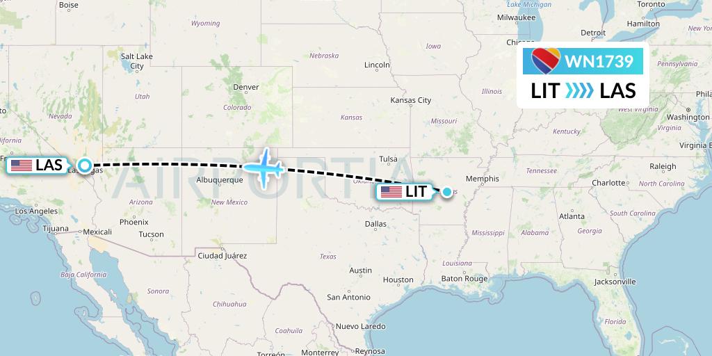 WN1739 Southwest Airlines Flight Map: Little Rock to Las Vegas