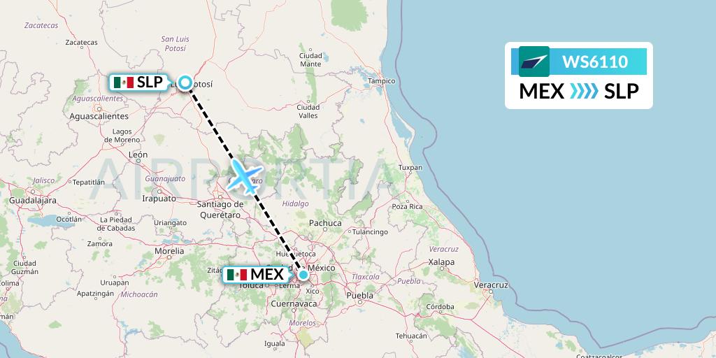 WS6110 WestJet Flight Map: Mexico City to San Luis Potosi