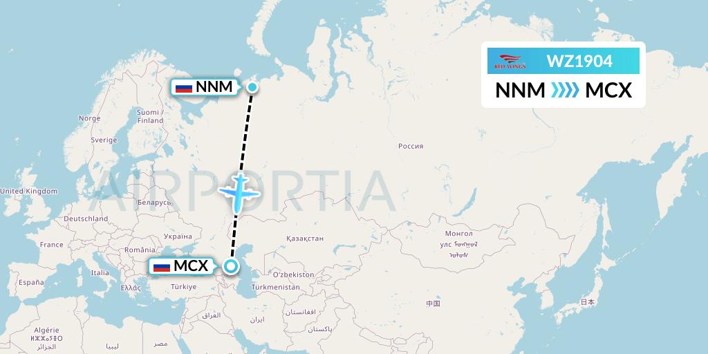 WZ1904 Red Wings Flight Map: Naryan-Mar to Makhachkala