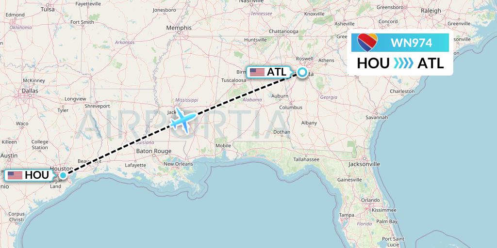 WN974 Southwest Airlines Flight Map: Houston to Atlanta