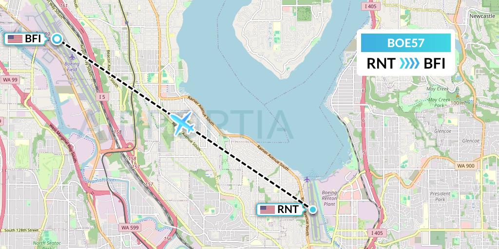 BOE57 Boeing Flight Map: Renton to Seattle