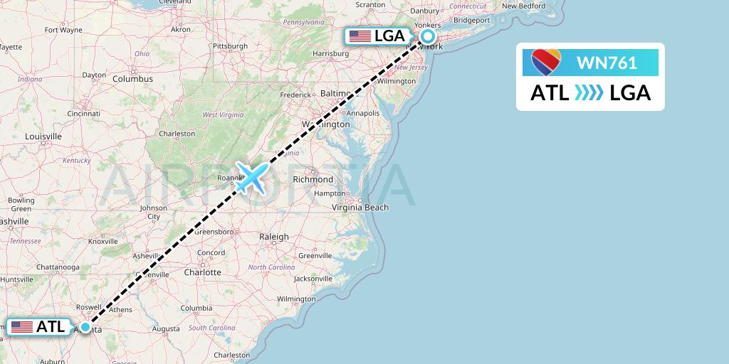 WN761 Southwest Airlines Flight Map: Atlanta to New York