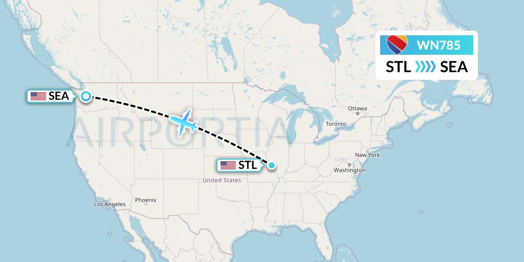 WN785 Southwest Airlines Flight Map: St. Louis to Seattle