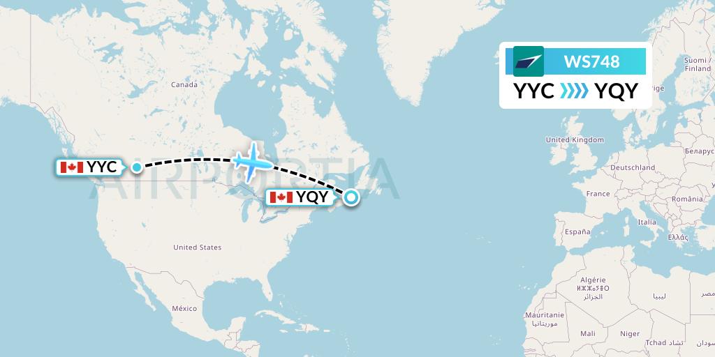 WS748 WestJet Flight Map: Calgary to Sydney