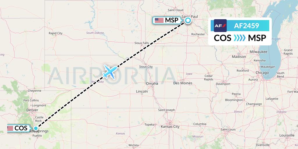 AF2459 Air France Flight Map: Colorado Springs to Minneapolis