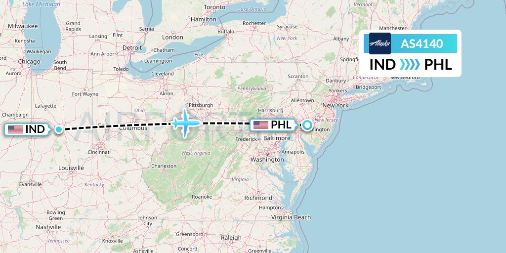AS4140 Alaska Airlines Flight Map: Indianapolis to Philadelphia