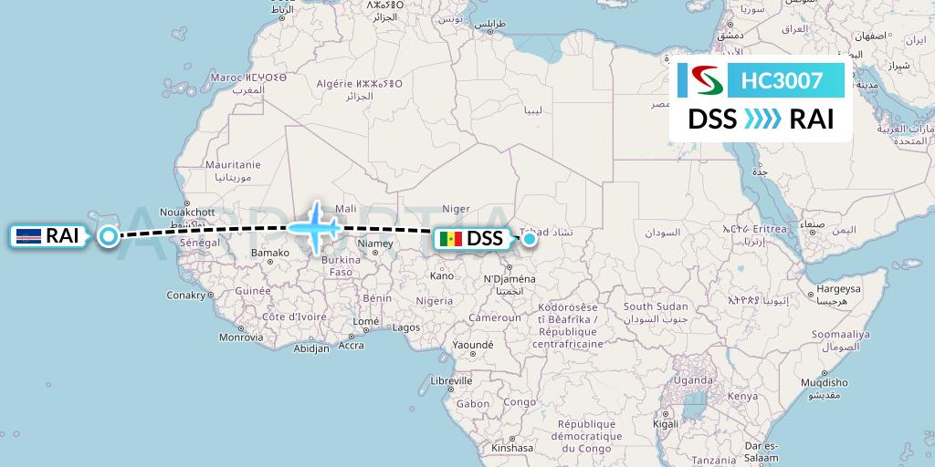 HC3007 Air Senegal Flight Map: Dakar to Praia