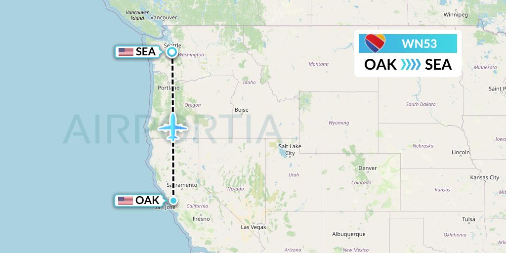 WN53 Southwest Airlines Flight Map: Oakland to Seattle