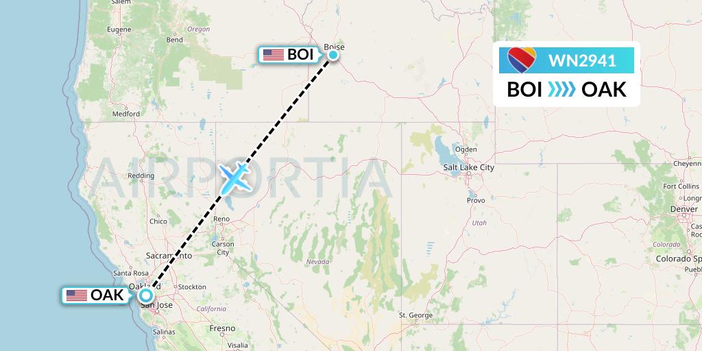 WN2941 Southwest Airlines Flight Map: Boise to Oakland