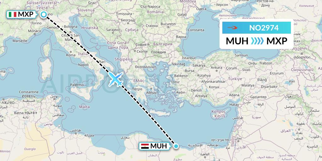 NO2974 Neos Flight Map: Mersa Matruh to Milan