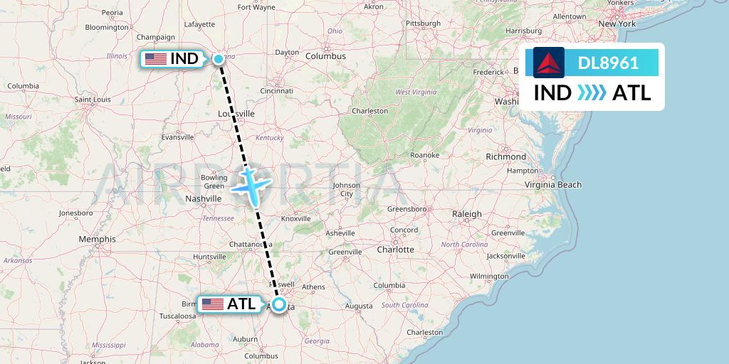 DL8961 Delta Air Lines Flight Map: Indianapolis to Atlanta