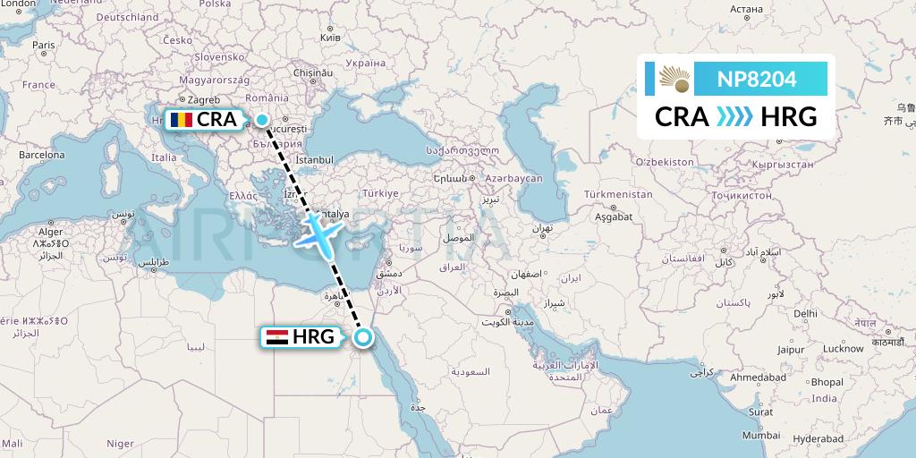 NP8204 Nile Air Flight Map: Craiova to Hurghada