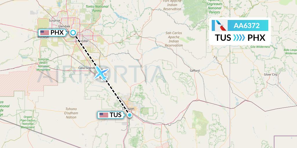 AA6372 American Airlines Flight Map: Tucson to Phoenix