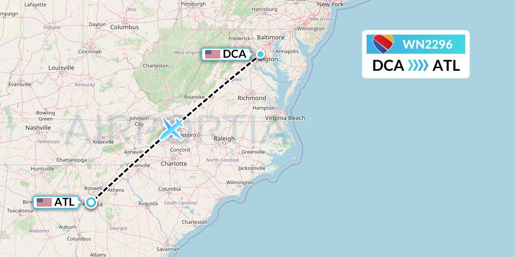 WN2296 Southwest Airlines Flight Map: Washington to Atlanta
