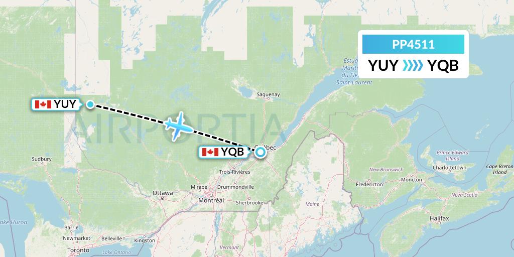 PP4511 Jet Aviation Business Jets Flight Map: Rouyn to Quebec