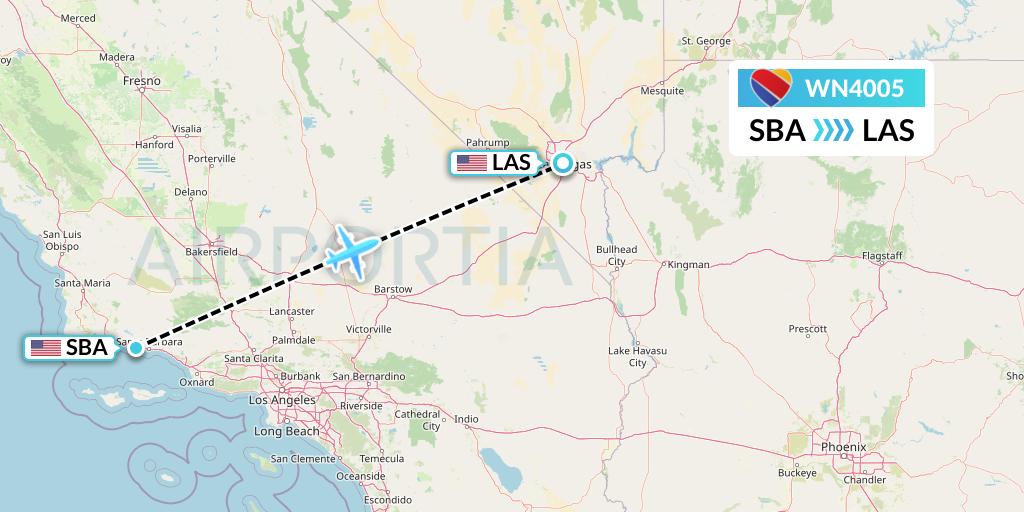 WN4005 Southwest Airlines Flight Map: Santa Barbara to Las Vegas