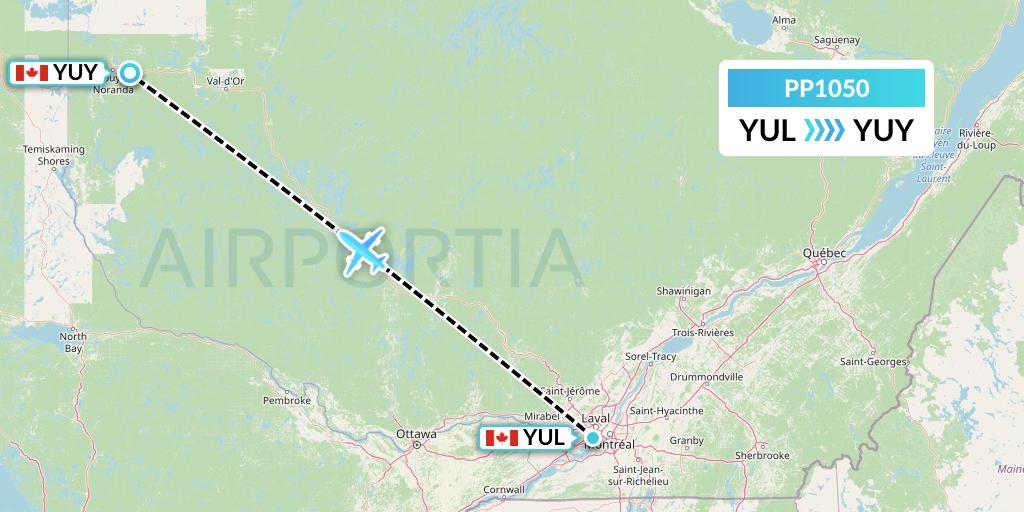 PP1050 Jet Aviation Business Jets Flight Map: Montreal to Rouyn