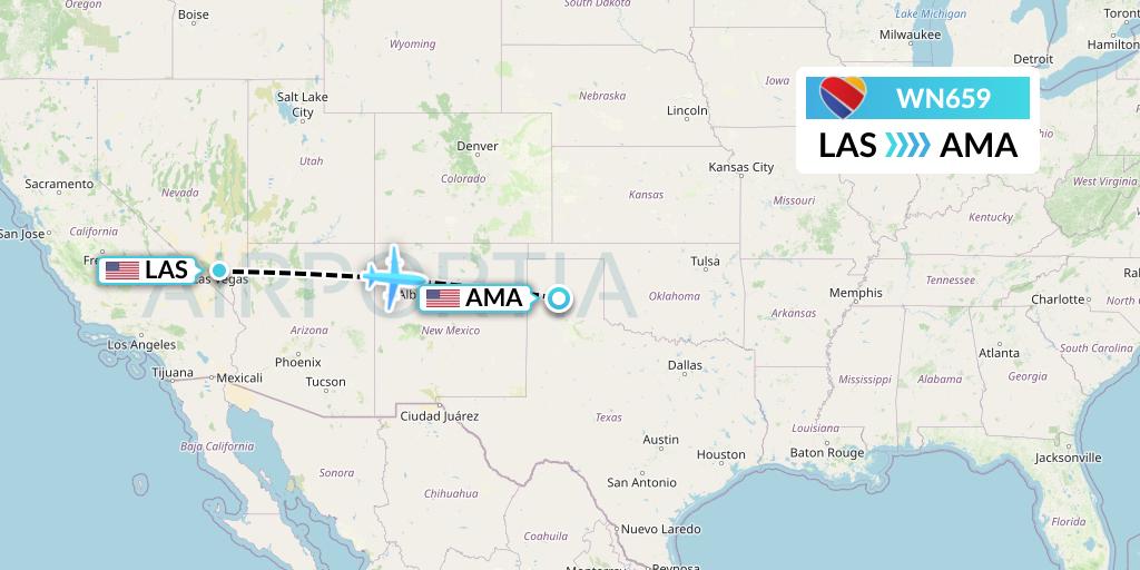 WN659 Southwest Airlines Flight Map: Las Vegas to Amarillo