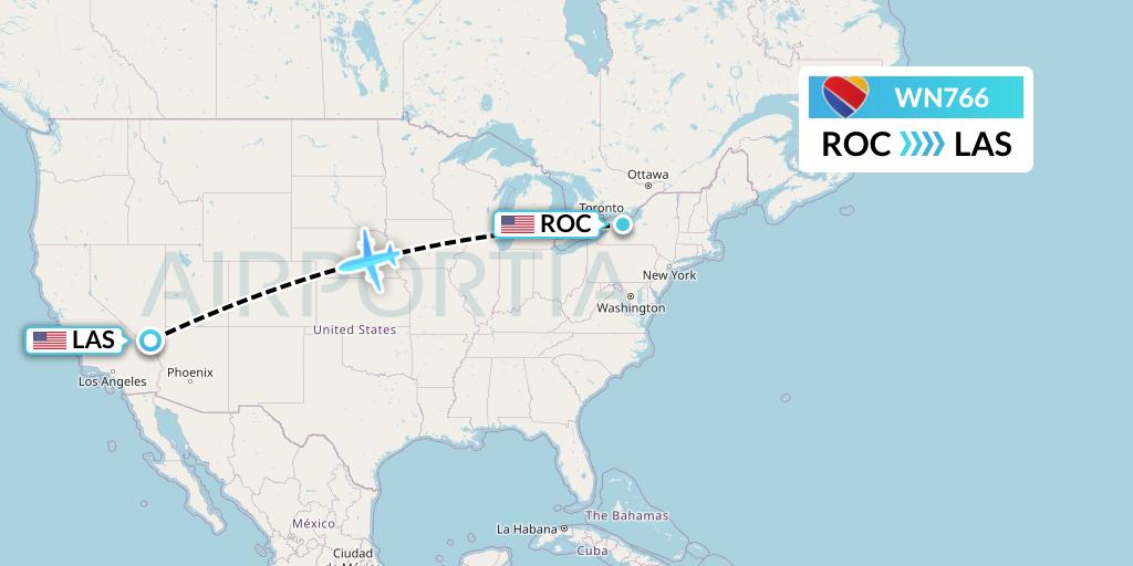 WN766 Southwest Airlines Flight Map: Rochester to Las Vegas
