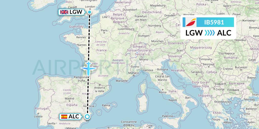 IB5981 Iberia Flight Map: London to Alicante
