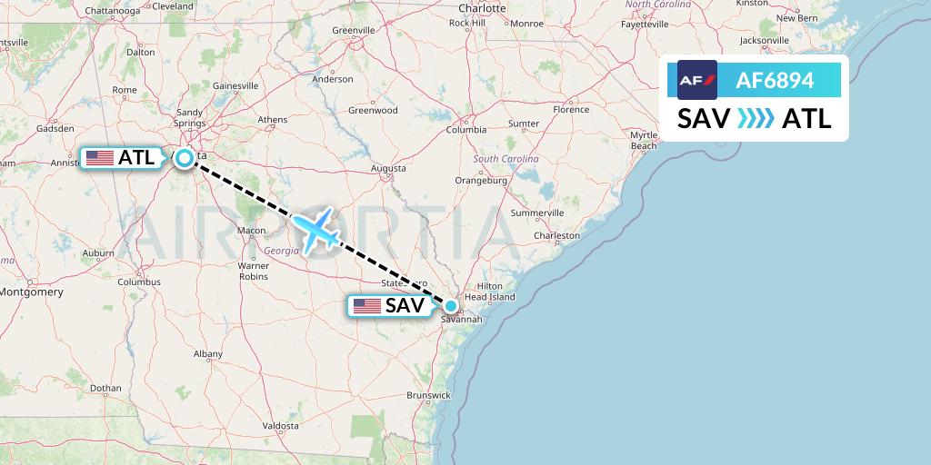 AF6894 Air France Flight Map: Savannah to Atlanta