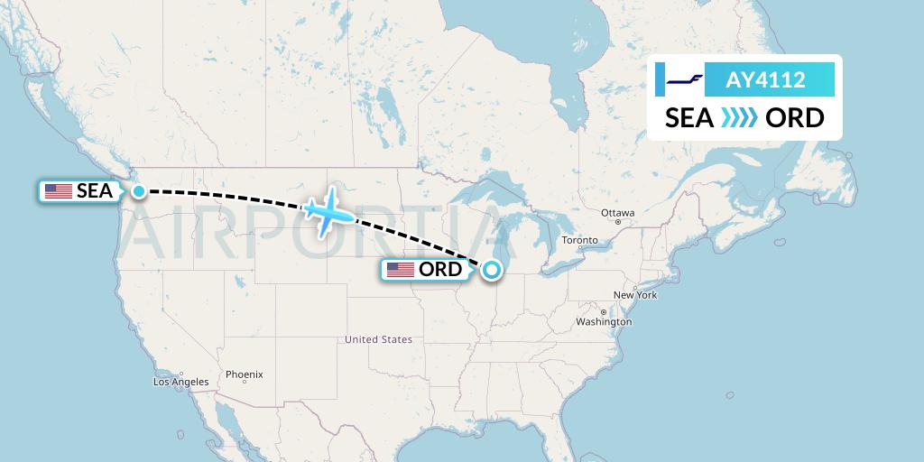 AY4112 Finnair Flight Map: Seattle to Chicago