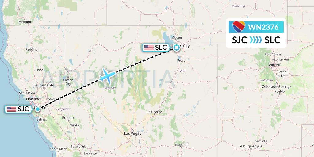 WN2376 Southwest Airlines Flight Map: San Jose to Salt Lake City