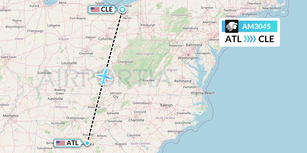 AM3045 Aeromexico Flight Map: Atlanta to Cleveland
