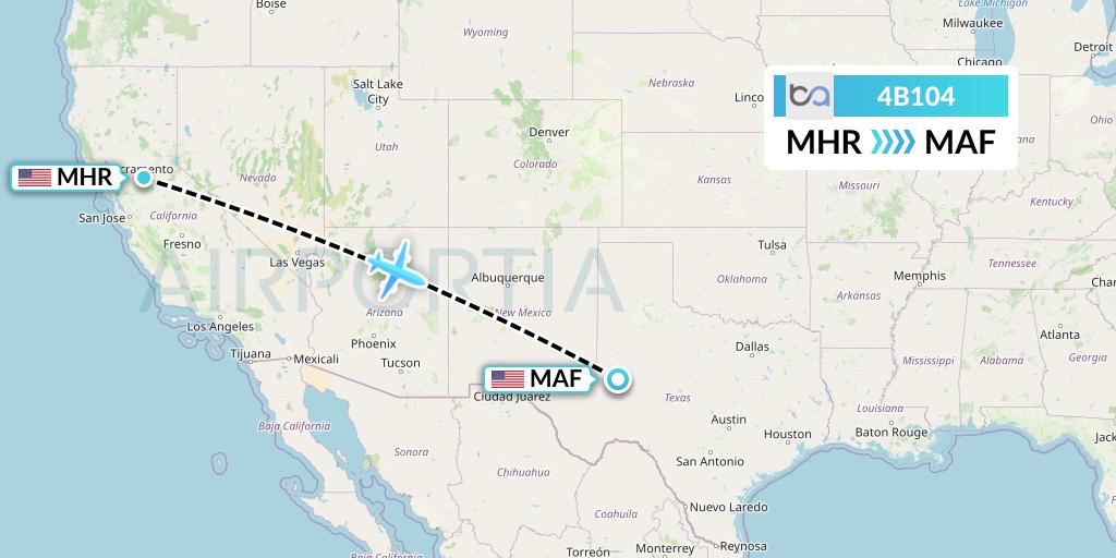 4B104 Boutique Air Flight Map: Sacramento to Midland