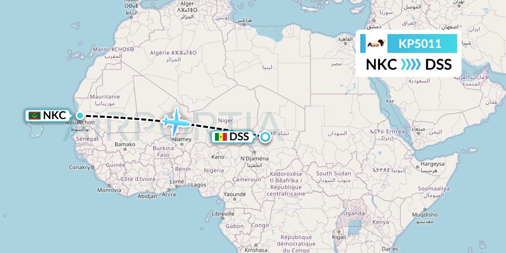 KP5011 ASKY Flight Map: Nouakchott to Dakar