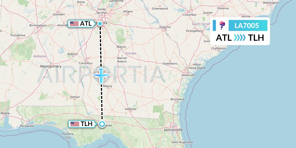 LA7005 LAN Airlines Flight Map: Atlanta to Tallahassee