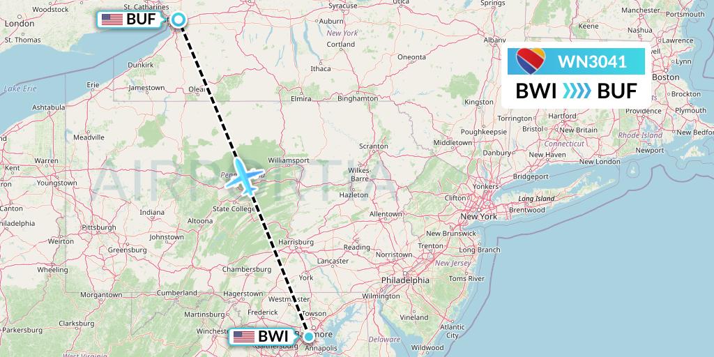 WN3041 Southwest Airlines Flight Map: Baltimore to Buffalo