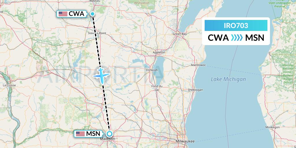 IRO703 CSA Air Flight Map: Wausau to Madison