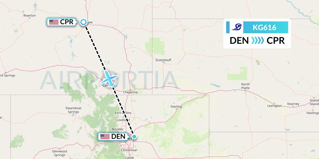 KG616 Key Lime Air Flight Map: Denver to Casper