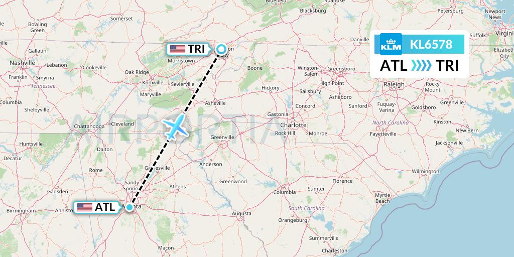KL6578 KLM Flight Map: Atlanta to Blountville